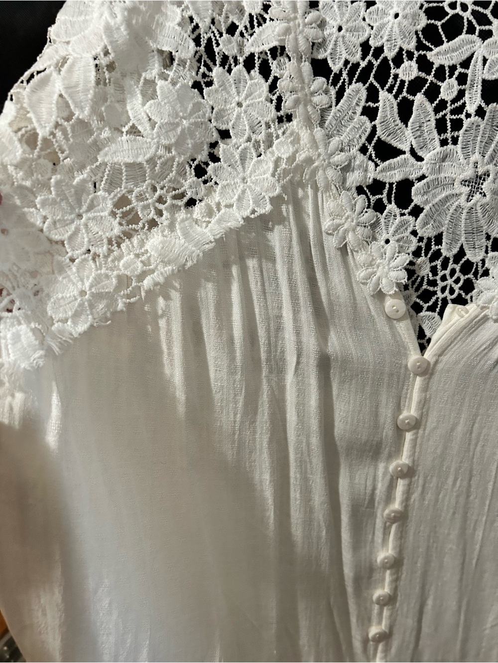 NEW Boho White Crochet Lace V-Neck Button-Front Flowy Women’s Summer Top - Picture 9 of 11